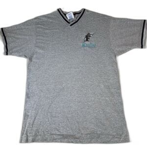 Vintage Florida Marlins T-shirt Sz M 1997 Baseball MLB Pro Player Gray V Neck